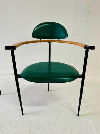  Arrben Italy Set of Four Green Stitched Leather Stiletto Chairs by Arrben ITALY
