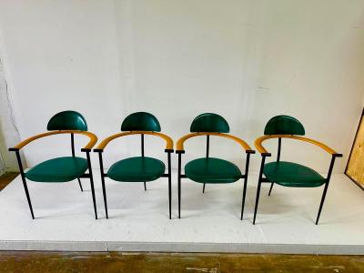  Arrben Italy Set of Four Green Stitched Leather Stiletto Chairs by Arrben ITALY