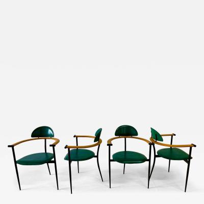  Arrben Italy Set of Four Green Stitched Leather Stiletto Chairs by Arrben ITALY