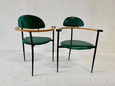  Arrben Italy Set of Four Green Stitched Leather Stiletto Chairs by Arrben ITALY