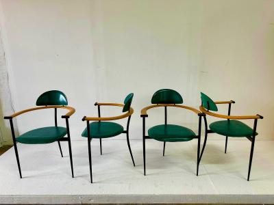  Arrben Italy Set of Four Green Stitched Leather Stiletto Chairs by Arrben ITALY
