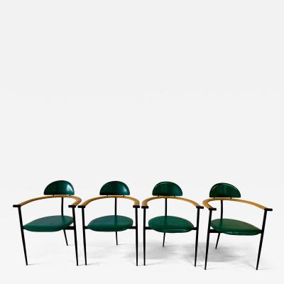  Arrben Italy Set of Four Green Stitched Leather Stiletto Chairs by Arrben ITALY