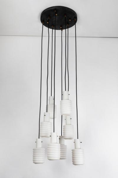  Arredoluce 1950s Italian 8 Glass Cascading Chandelier Attributed to Arredoluce