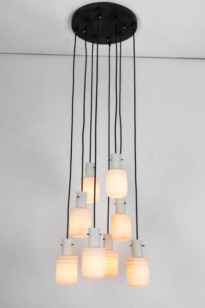  Arredoluce 1950s Italian 8 Glass Cascading Chandelier Attributed to Arredoluce