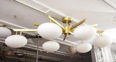  Arredoluce Custom Modern Italian Flush Mount with 9 Arms and 6 Opaline Globes