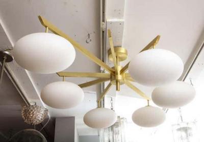  Arredoluce Custom Modern Italian Flush Mount with 9 Arms and 6 Opaline Globes