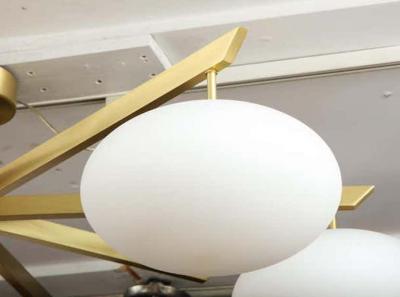  Arredoluce Custom Modern Italian Flush Mount with 9 Arms and 6 Opaline Globes