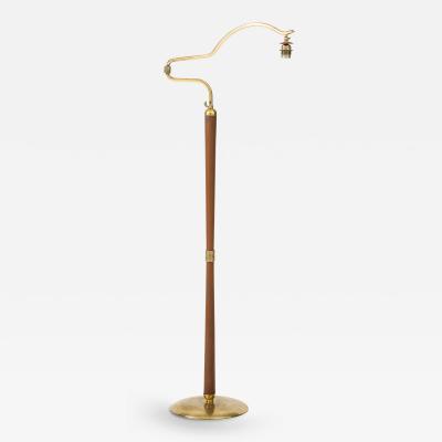  Arredoluce Italian 1940s Leather and Brass Standing Lamp