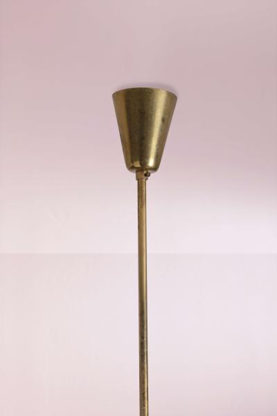  Arredoluce Pair of Italian Brass and Opaline Glass Pendants Spindle Form 1950s