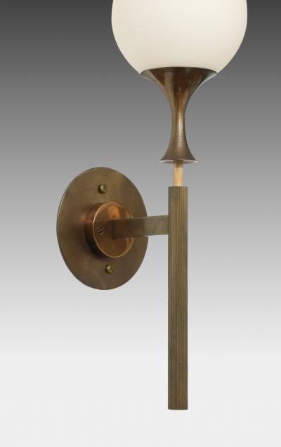  Arredoluce Rare Set of Four Brass and Frosted Glass Sconces by Arredoluce