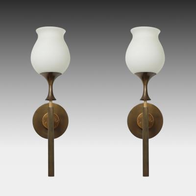  Arredoluce Rare Set of Four Brass and Frosted Glass Sconces by Arredoluce