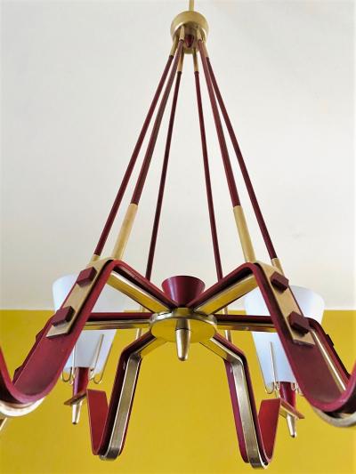  Arredoluce Red Metal and Opaline Glass Ceiling Light