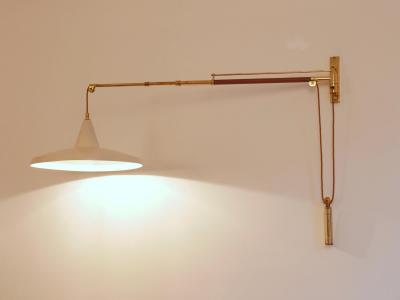  Arredoluce Swing arm wall light Brass and leather Italy c1950 Brass n