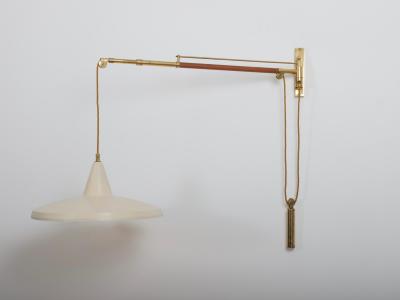  Arredoluce Swing arm wall light Brass and leather Italy c1950 Brass n