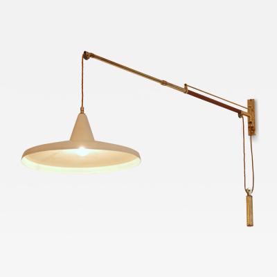  Arredoluce Swing arm wall light Brass and leather Italy c1950 Brass n