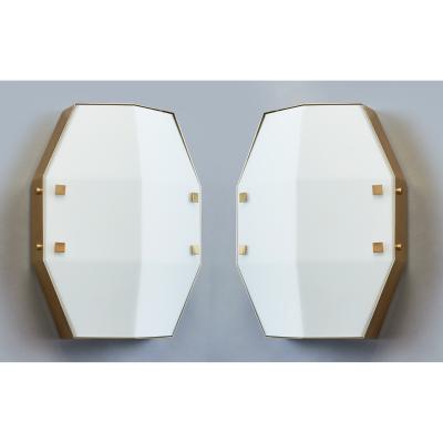  Arredoluce Three Pair of Satin Opaline Glass Sconces or Ceiling Lights 1960s