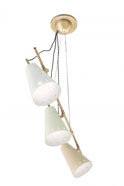  Arredoluce Triple Pendant Cone Shade Chandelier Attributed to Arredoluce