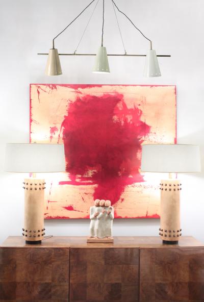  Arredoluce Triple Pendant Cone Shade Chandelier Attributed to Arredoluce