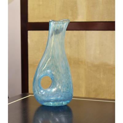  Arte Vetraria Muranese A V E M A Ve M AVeM A V E M Hand Blown Glass with Blue Glass Fragments and Hole 1950s