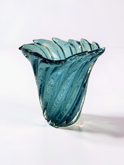  Arte Vetro Murano Hand blown Murano art glass vase in a rich teal blue