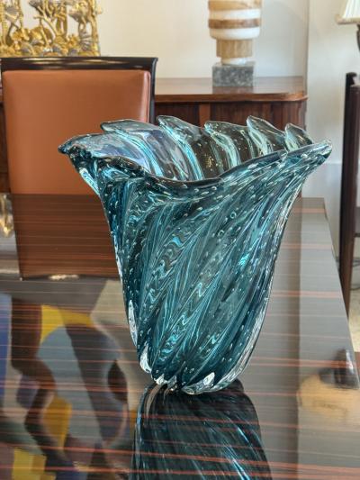 Arte Vetro Murano Hand blown Murano art glass vase in a rich teal blue