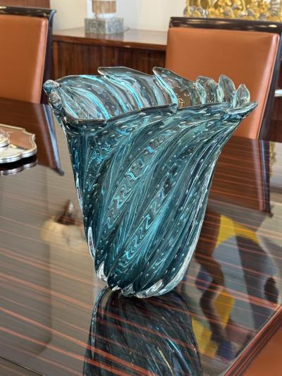  Arte Vetro Murano Hand blown Murano art glass vase in a rich teal blue