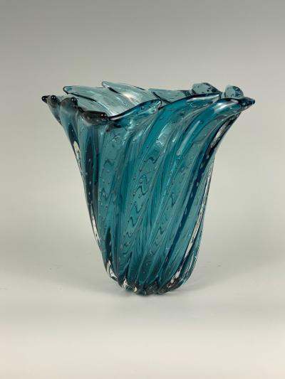  Arte Vetro Murano Hand blown Murano art glass vase in a rich teal blue