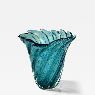  Arte Vetro Murano Hand blown Murano art glass vase in a rich teal blue
