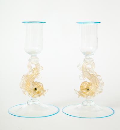  Arte Vetro Murano Pair of fish glass candlestick from Murano