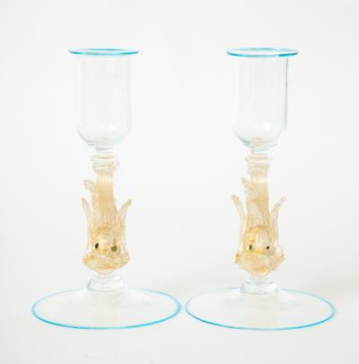  Arte Vetro Murano Pair of fish glass candlestick from Murano