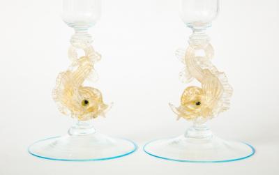  Arte Vetro Murano Pair of fish glass candlestick from Murano