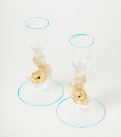  Arte Vetro Murano Pair of fish glass candlestick from Murano