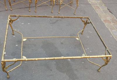  Artelegno 1950 1970 Bronze Coffee Table with Swans and Its Six Pieces of Sofas Signed GAD