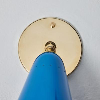  Arteluce 1960s Gino Sarfatti Model 26b Blue and Brass Wall Lamp for Arteluce