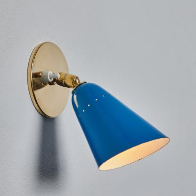  Arteluce 1960s Gino Sarfatti Model 26b Blue and Brass Wall Lamp for Arteluce