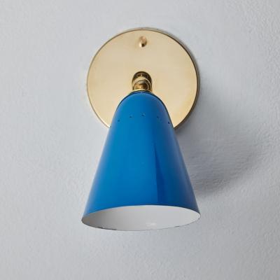  Arteluce 1960s Gino Sarfatti Model 26b Blue and Brass Wall Lamp for Arteluce