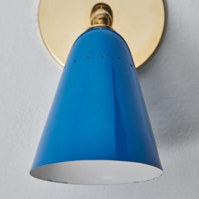  Arteluce 1960s Gino Sarfatti Model 26b Blue and Brass Wall Lamp for Arteluce