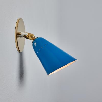  Arteluce 1960s Gino Sarfatti Model 26b Blue and Brass Wall Lamp for Arteluce