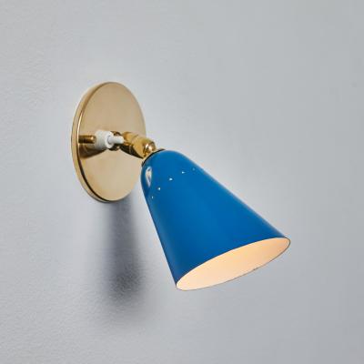  Arteluce 1960s Gino Sarfatti Model 26b Blue and Brass Wall Lamp for Arteluce
