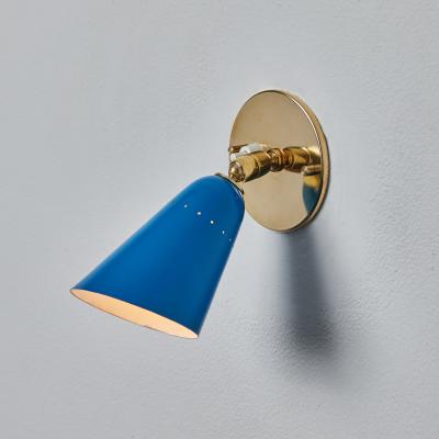  Arteluce 1960s Gino Sarfatti Model 26b Blue and Brass Wall Lamp for Arteluce