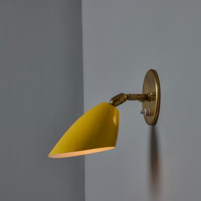  Arteluce 1960s Gino Sarfatti Model 26b Yellow and Brass Wall Lamp for Arteluce