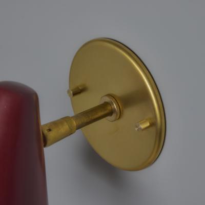  Arteluce Pair of 1950s Conical Red Metal Brass Sconces by Gino Sarfatti for Arteluce