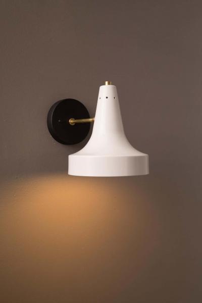  Arteluce Pair of Large Raul Sconces in Black and White Metal and Brass