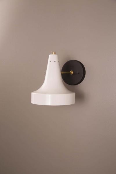  Arteluce Pair of Large Raul Sconces in Black and White Metal and Brass