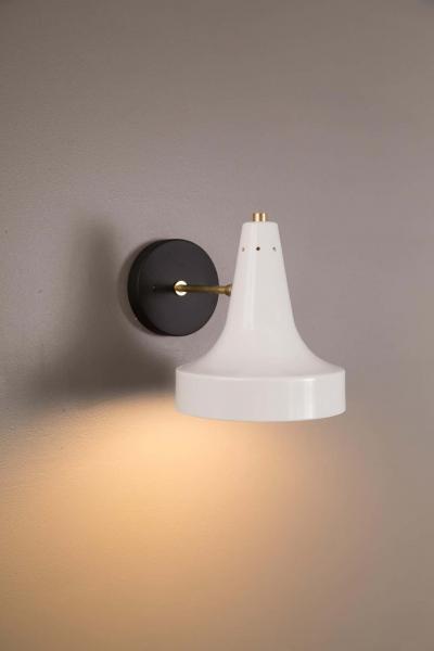  Arteluce Pair of Large Raul Sconces in Black and White Metal and Brass