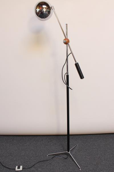  Arteluce Single Arm Counterbalance Chrome Globe Floor Lamp by Arteluce