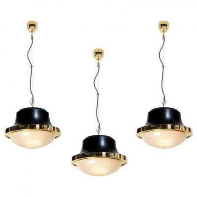  Artemide 1960s Sergio Mazza Tau Nickeled Brass Pendant for Artemide