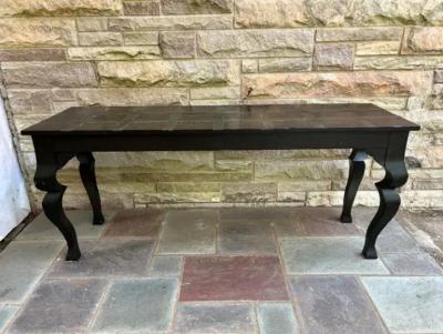  Artes De Mexico Fabulous Brutalist Modern Iron Strap Inlayed Console Table with Matching Stools