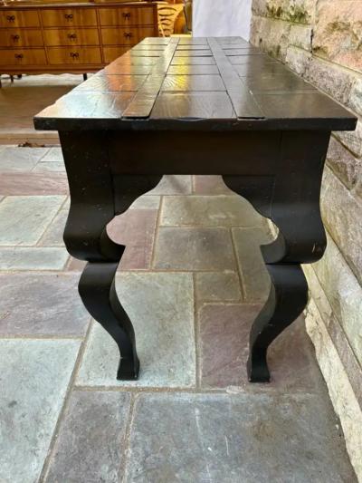  Artes De Mexico Fabulous Brutalist Modern Iron Strap Inlayed Console Table with Matching Stools