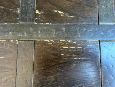  Artes De Mexico Fabulous Brutalist Modern Iron Strap Inlayed Console Table with Matching Stools